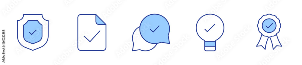 approval, bulb, approved, protection, check mark. Checkmark Icon vector illustration. Line Duotone style. Editable stroke approval, bulb, approved, protection, check mark. Checkmark Icon vector illustration. Line Duotone style. Editable stroke