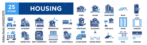Housing icon collection set. Containing design house, home, building, architecture, estate, business, property	