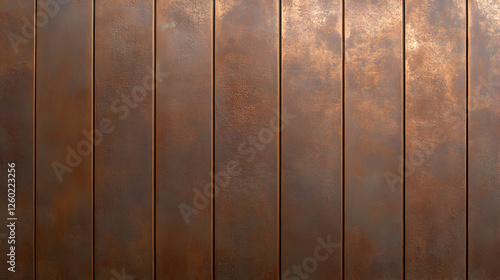 Rustic copper wall panels in warm tones.
