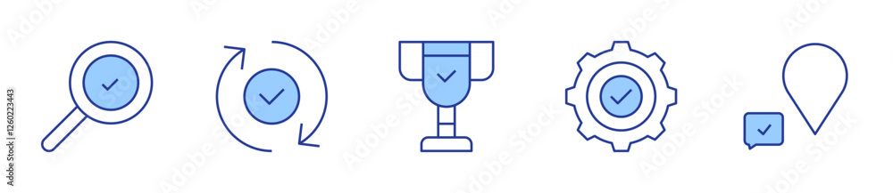 search, check, validated, trophy, administration. Checkmark Icon vector illustration. Line Duotone style. Editable stroke