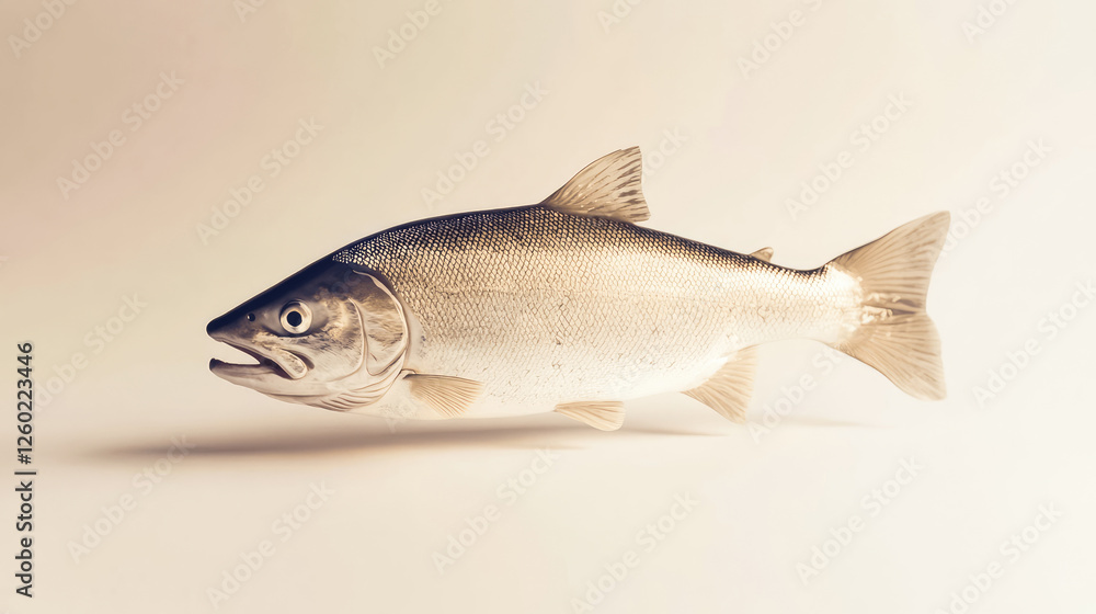 Obraz premium Freshwater fish displayed on a light background, showcasing its natural beauty and details of scales and fins. Generative AI