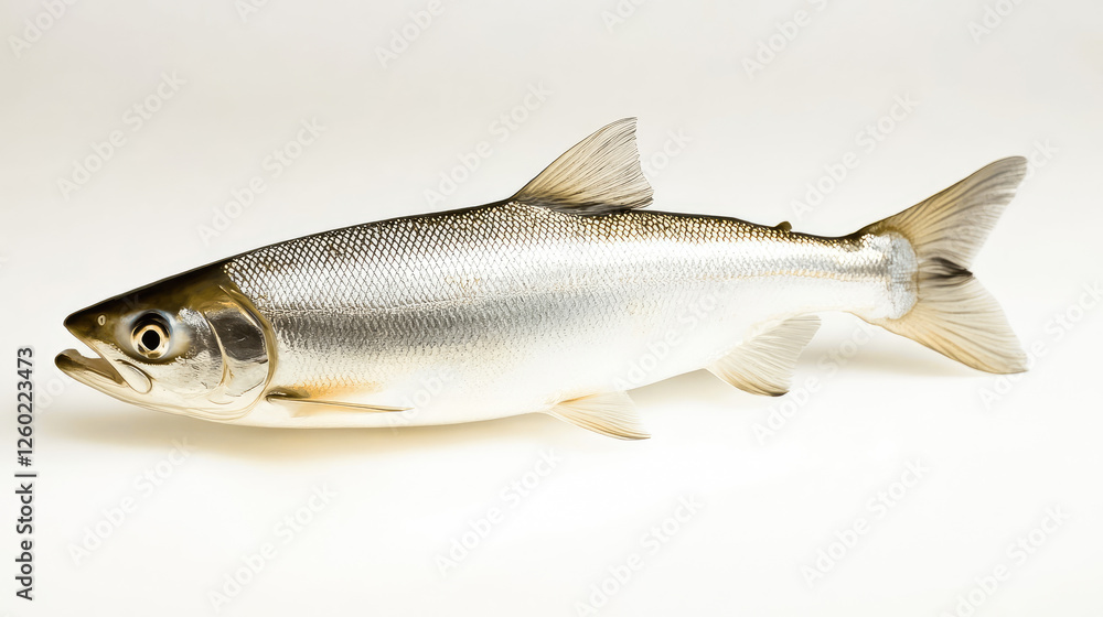 Fototapeta premium Freshwater fish displaying shimmering scales and distinctive features on a plain background. Generative AI