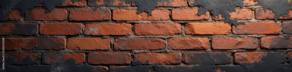 Ancient, crumbling brick wall, stained with dark mold and mildew , mysterious, surface Ancient, crumbling brick wall, stained with dark mold and mildew , mysterious, surface
