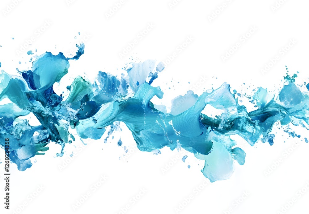 Abstract liquid splashes, blue, white background, dynamic movement Abstract liquid splashes, blue, white background, dynamic movement