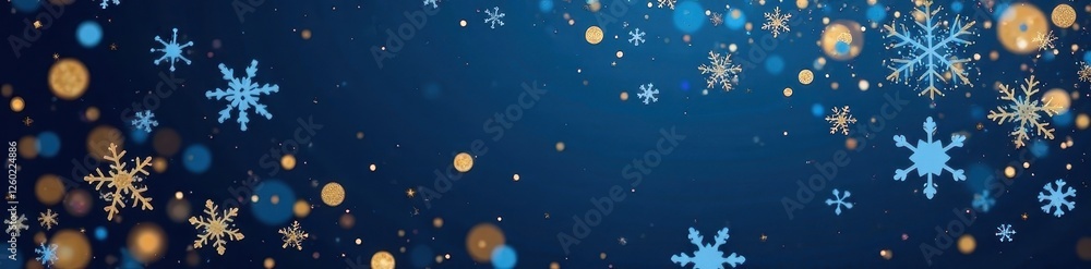 Dark navy blue background, scattered gold sequins & white snowflakes , gold, background, navy Dark navy blue background, scattered gold sequins & white snowflakes , gold, background, navy