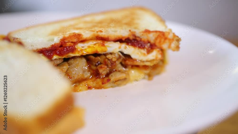 Korean sandwich with egg, sauce and pork bulgogi Korean sandwich with egg, sauce and pork bulgogi