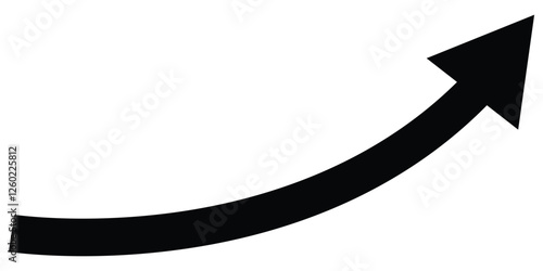 Curved arrow right direction vector sign. Curved arrow sign. Black rounded arrow. Direction pointer pointing up. Arrow pointer icon sign symbol vector. 