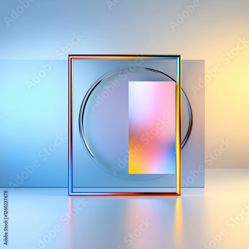Square frame with a circle inside of it. Minimalistic background.