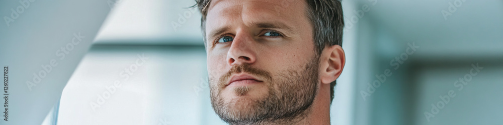 Fototapeta premium Portrait of a Man with Short Brown Hair and Beard