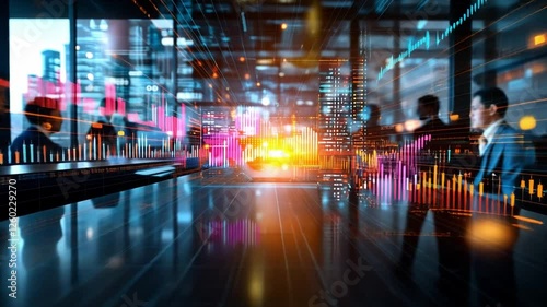 Wallpaper Mural Dynamic cityscape with digital financial data visualization and professionals at work Torontodigital.ca