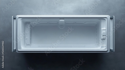 top view of a supermarket chest freezer with an empty glass door 3d illustratio