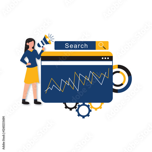 Adword campaign concept, Search marketing, PPC advertising banner. Flat cartoon design 