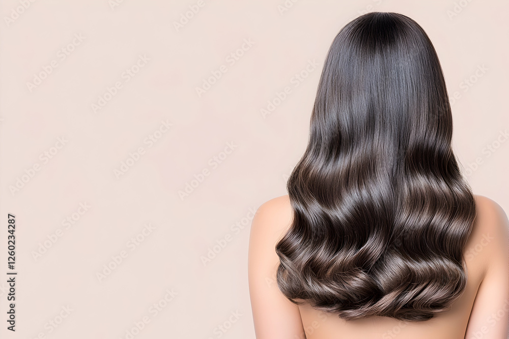 Naklejka premium Woman with wavy hair, back view, against light background, studio shot for beauty products