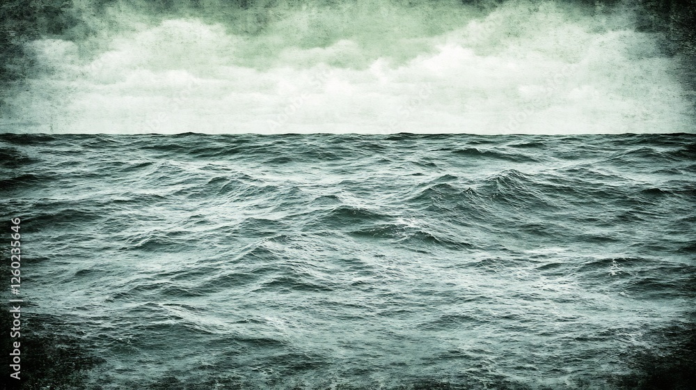 Fototapeta premium Moody teal ocean waves roll under stormy skies dramatic textured seascape. AI Generated