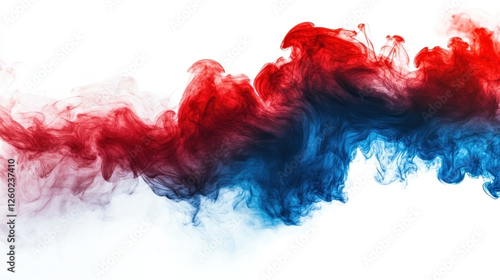 Fototapeta premium Abstract red blue smoke swirls, white background, design element (2)