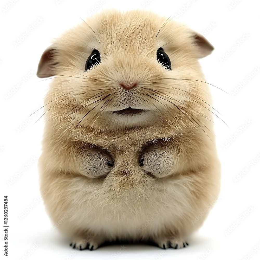 Fototapeta premium Fluffy guinea pig posing, white background, pet, adorable