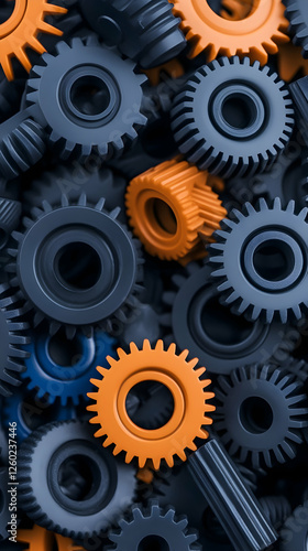 Wallpaper Mural Close-up of several gray and orange gears working together; for engineering use Torontodigital.ca