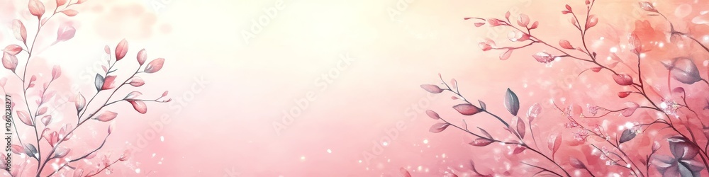 Fototapeta premium Delicate Floral Branches on a Soft Orange Watercolor Background, Warm and Inviting Pastel Colors