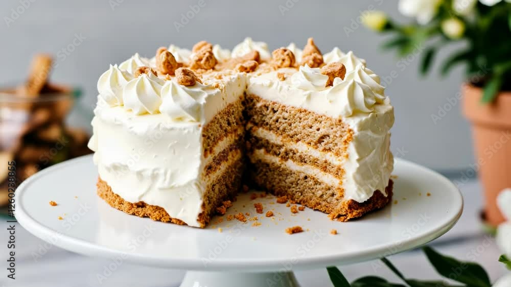 Delicious Multi-Layered Cake with Cream and Nuts Delicious Multi-Layered Cake with Cream and Nuts