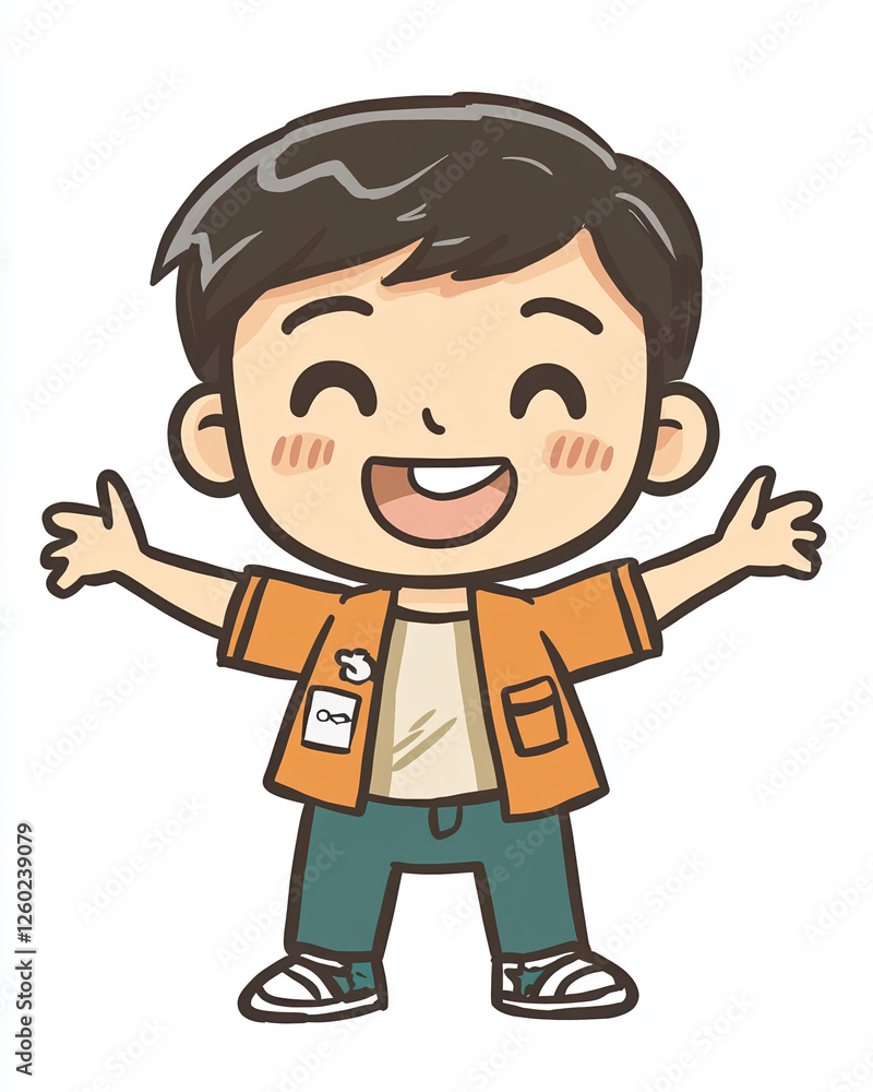 Happy Cartoon Child Illustration with Open Arms and Cheerful Smile Perfect for Kids' Content and Merchandise Happy Cartoon Child Illustration with Open Arms and Cheerful Smile Perfect for Kids' Content and Merchandise