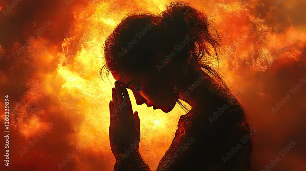 woman in prayer with hand on head digital painting woman in prayer with hand on head digital painting