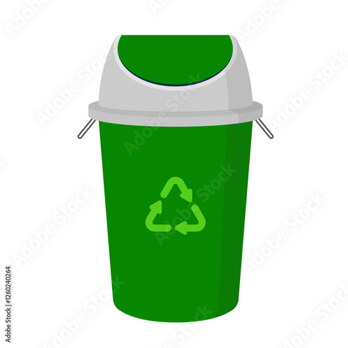 green barrel bin with swing lid flat vector illustration