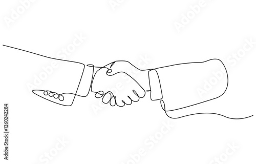 Continuous one line art hand shake shape isolated vector illustration, Handshake continuous line drawing. Business agreement concept.