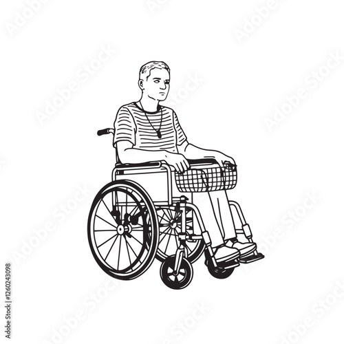 Man in Wheelchair Silhouette - Minimal and Clean Line Drawing - Wheelchair Man Vector - Wheelchair Man Doodle - Wheelchair Illustration - Man in Wheelchair Line Art
