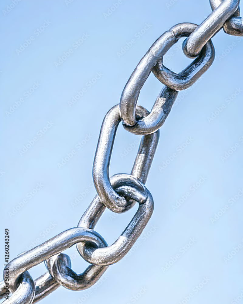 Obraz premium Metal chain against blue sky represents strength, connection for industrial use