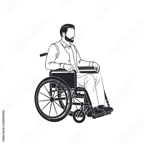 Man in Wheelchair Silhouette - Minimal Line Drawing of Wheelchair Figure - Wheelchair Man Vector - Wheelchair Man Doodle - Wheelchair Illustration - Man in Wheelchair Line Art
