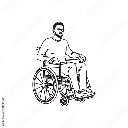 Man in Wheelchair Silhouette - Modern Simple Outline of a Disabled Man - Wheelchair Man Vector - Wheelchair Man Doodle - Wheelchair Illustration - Man in Wheelchair Line Art
