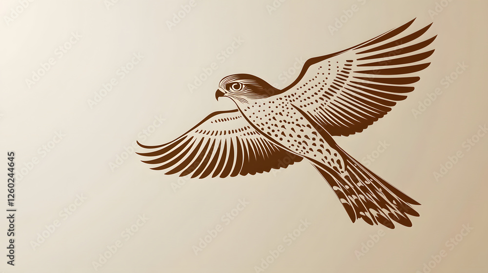 Fototapeta premium A stylized illustration of a bird in flight, showcasing detailed wings and body markings in a minimalistic design