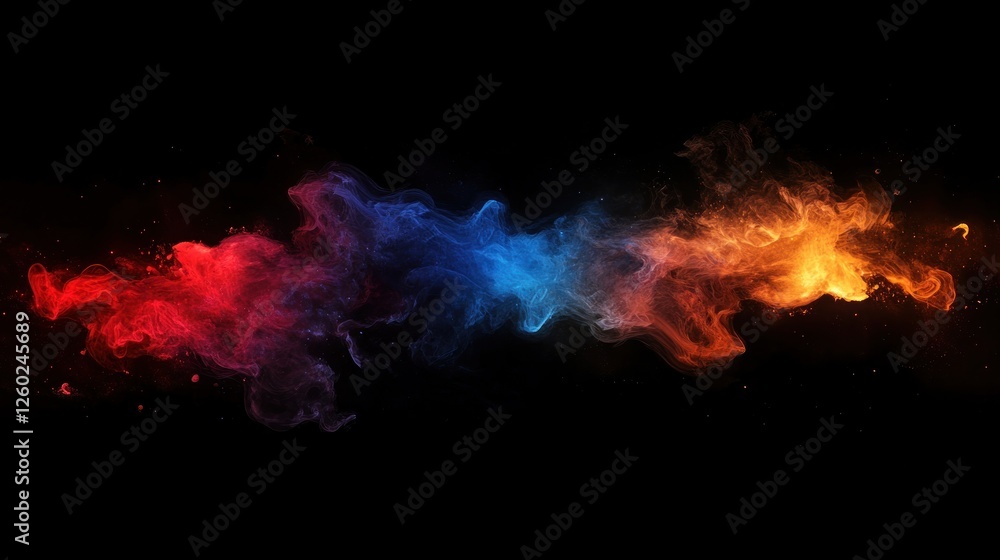 Abstract colorful smoke swirls on black background, design element Abstract colorful smoke swirls on black background, design element