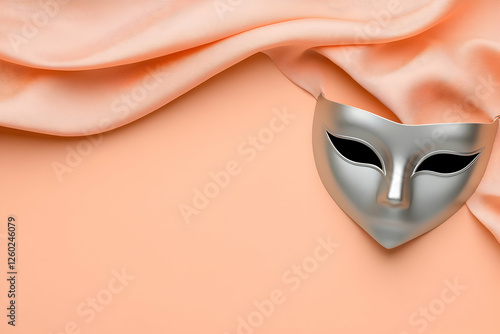 Silver mask on a peach fabric. Use for social media, promotion or advertising photo