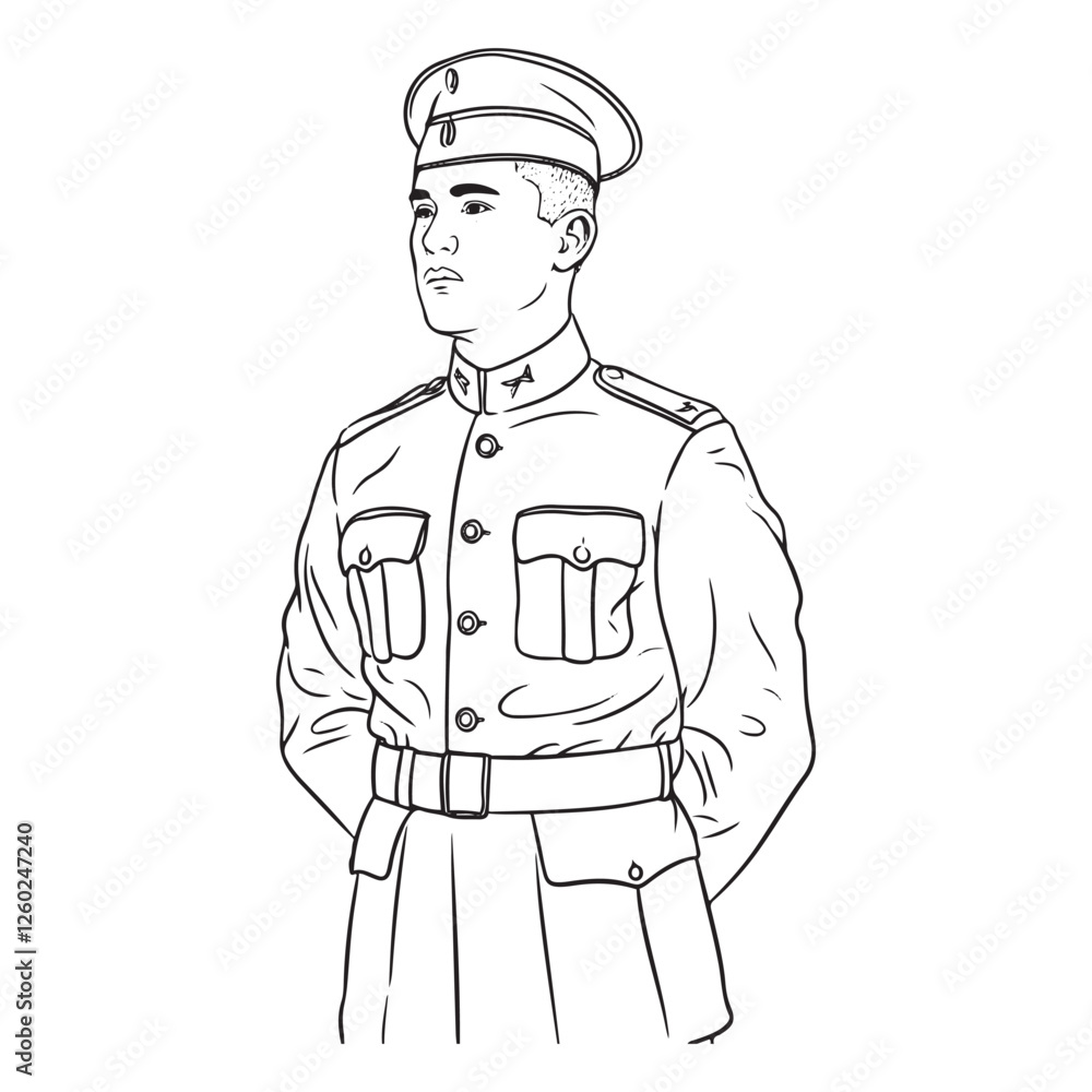 Man in Army Uniform - Artistic Minimalist Soldier Illustration - Soldier Vector - Army Officer Doodle - Military Illustration - Military Man Line Art
