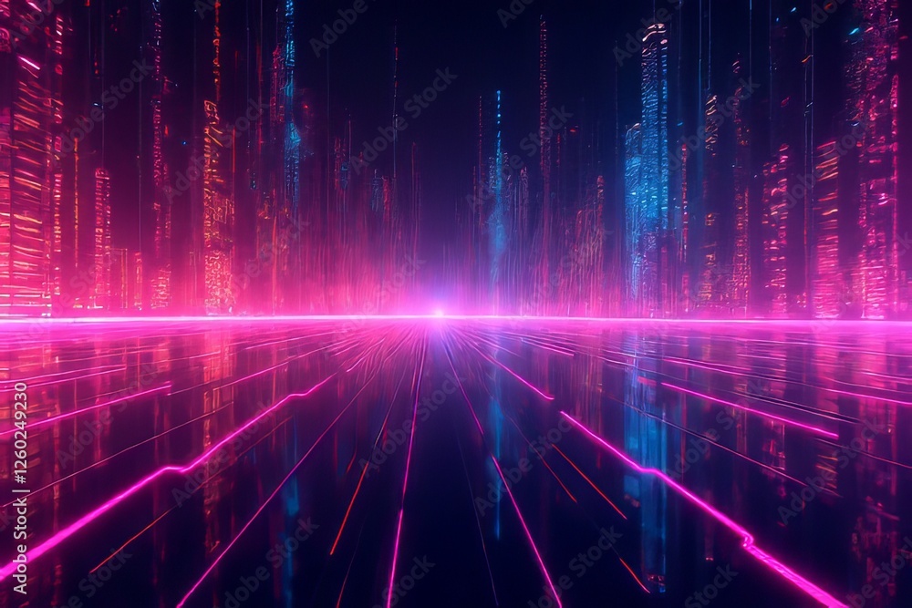 Futuristic Cityscape with Neon Lines and Digital Structures Futuristic Cityscape with Neon Lines and Digital Structures