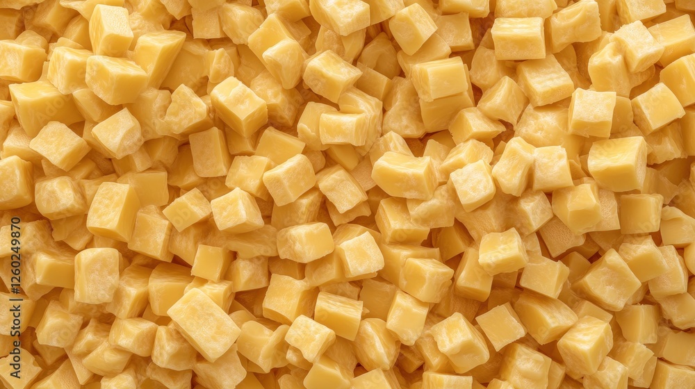 Close-Up Of Numerous Yellow Cheese Cubes On A Neutral Background Perfect For Culinary Uses Close-Up Of Numerous Yellow Cheese Cubes On A Neutral Background Perfect For Culinary Uses