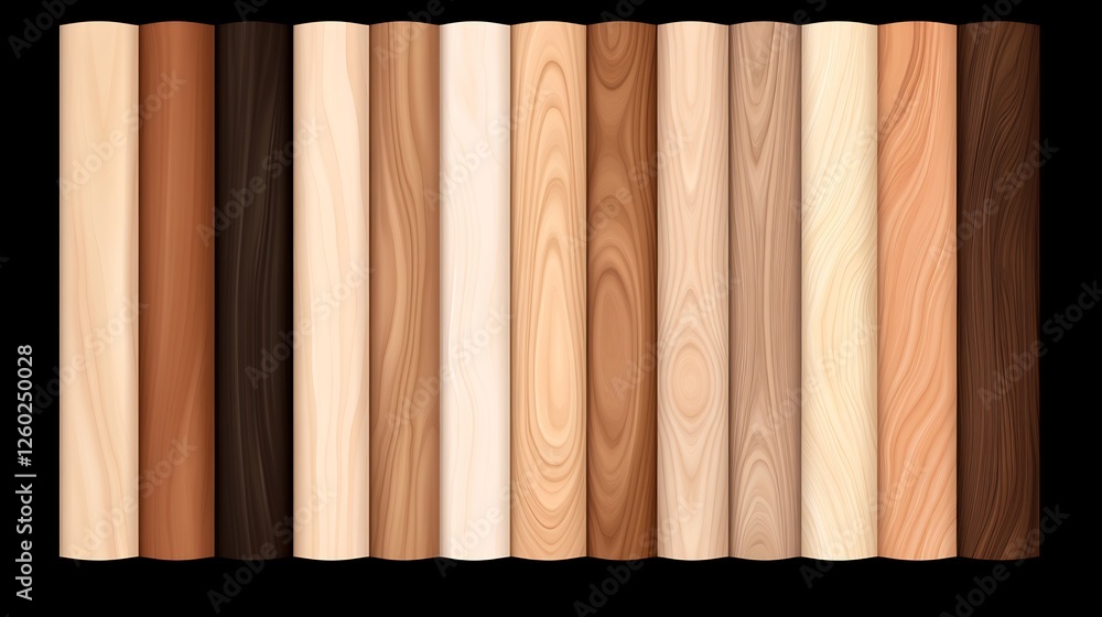 Richly textured wood samples neatly arranged showcase diverse grain patterns and warm color tones. AI Generated Richly textured wood samples neatly arranged showcase diverse grain patterns and warm color tones. AI Generated