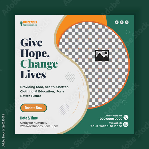 Charity Square social media post template Or donation fundraising campaign Facebook, Instagram Banners design, Charity Ads Promotional Poster Design
