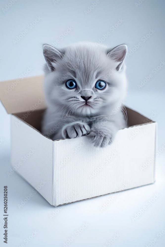 Adorable Gray Kitten in a Cardboard Box Adorable Gray Kitten in a Cardboard Box