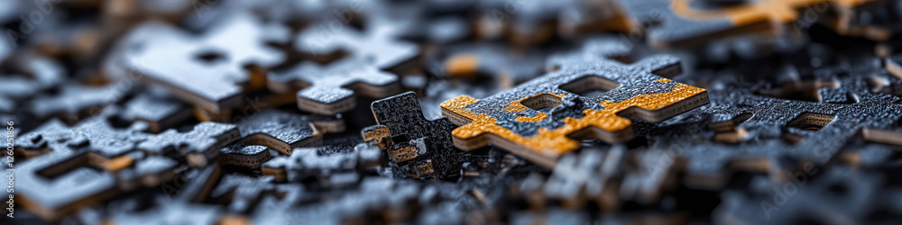 Close-up of Gray and Gold Jigsaw Puzzle Pieces Close-up of Gray and Gold Jigsaw Puzzle Pieces