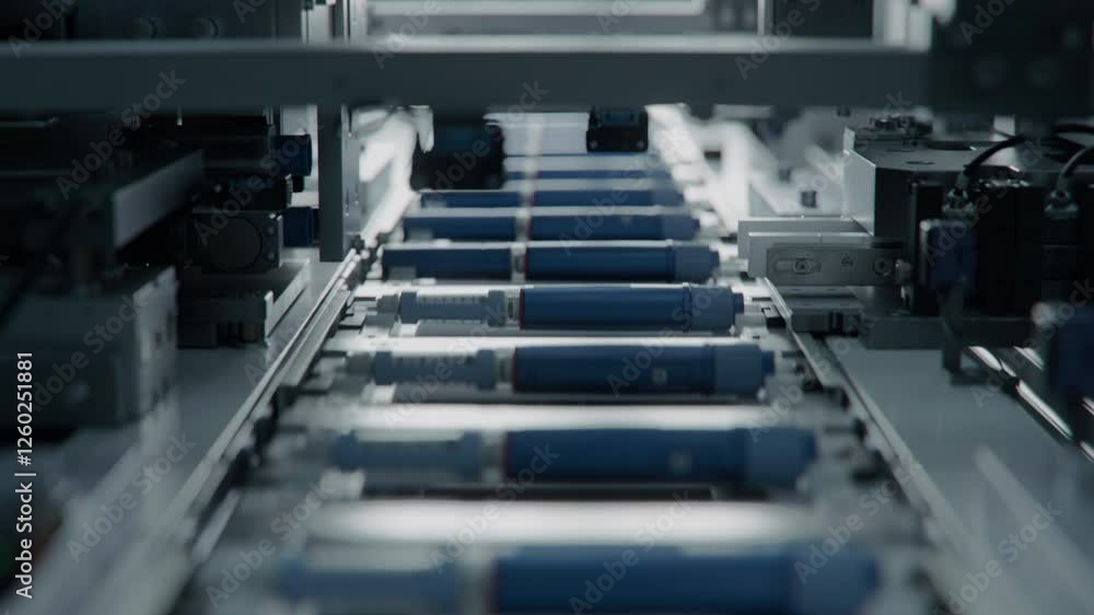 Row of Insulin Injection Pens on Conveyor Line during Production ...
