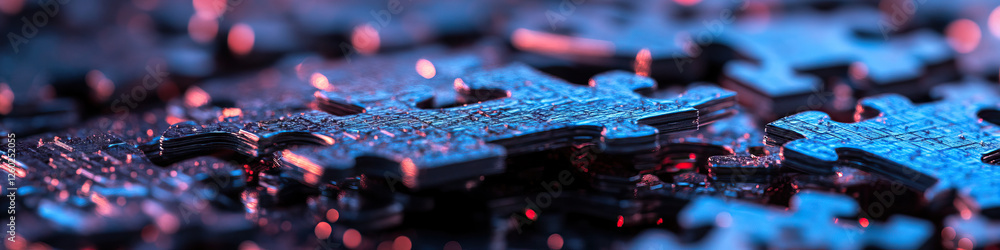Obraz premium Close-up of Interlocking Metallic Puzzle Pieces