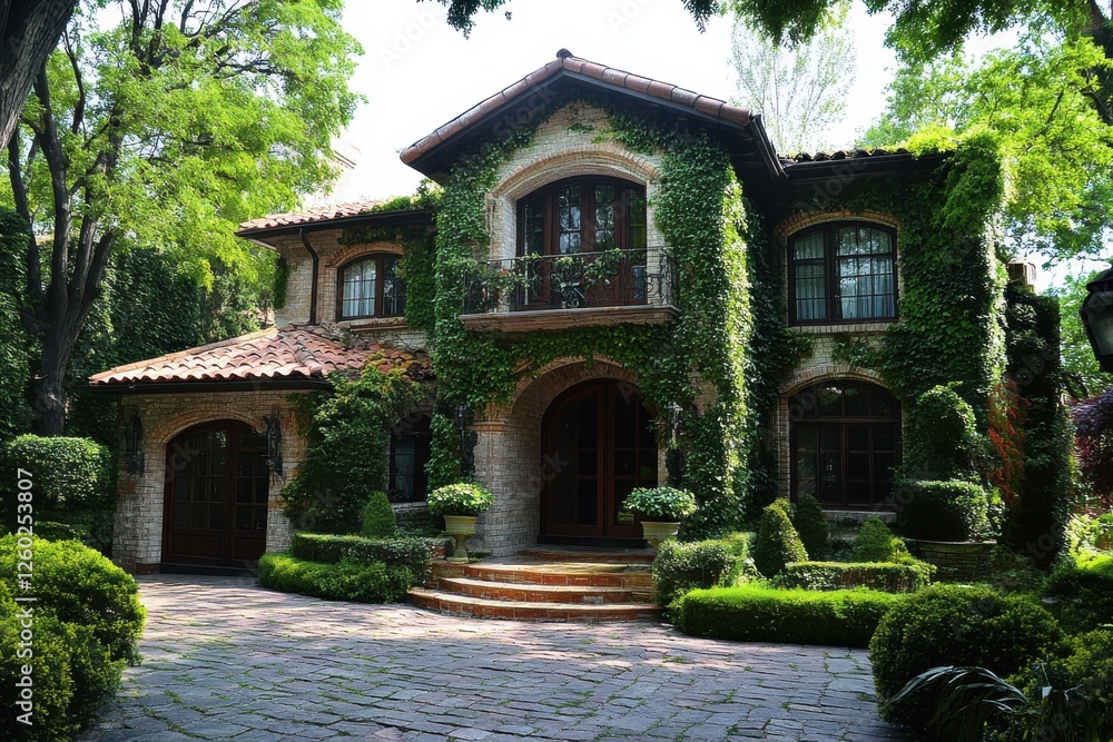 Ivy-covered house, a tranquil scene. Ivy-covered house, a tranquil scene.
