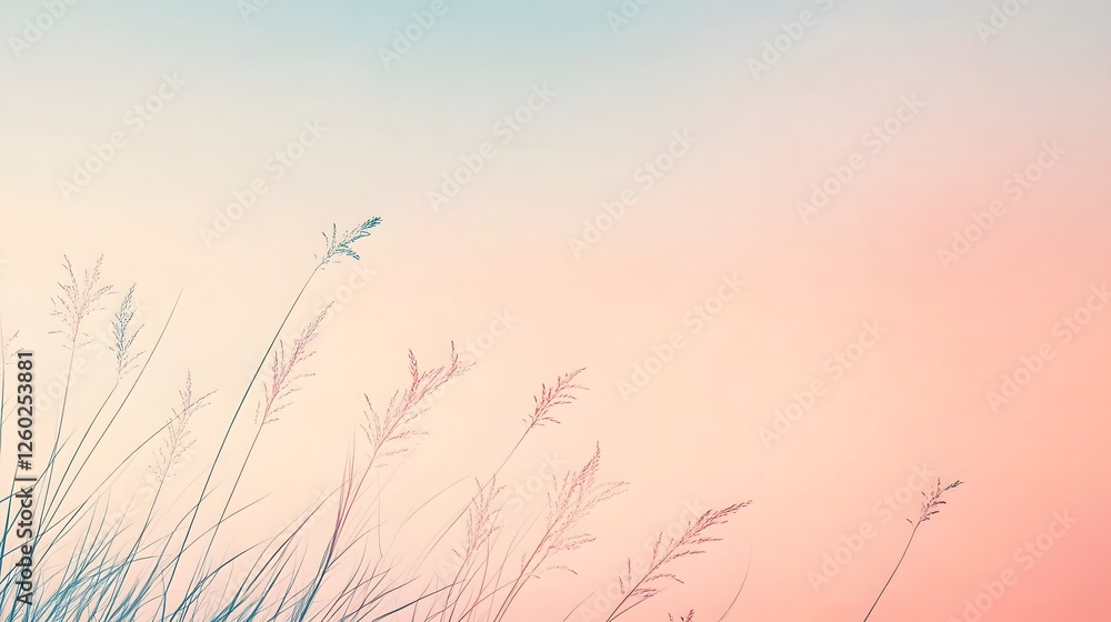 Fototapeta premium Tall gentle grass sways against a soft pastel sky