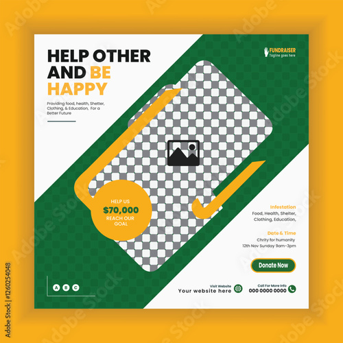 Charity Square social media post template Or donation fundraising campaign Facebook, Instagram Banners design, Charity Ads Promotional Poster Design