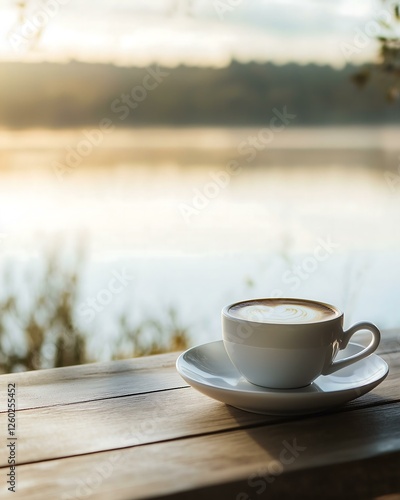 Wallpaper Mural Serene coffee cup by tranquil lakeside Torontodigital.ca