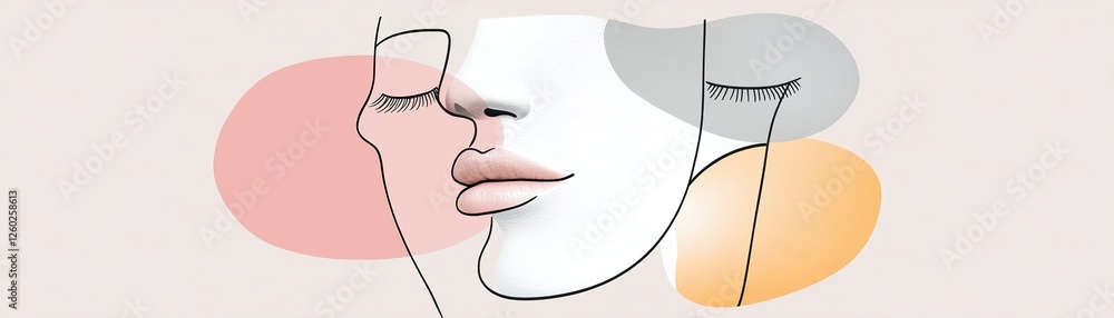 This artwork showcases a minimalist one-line abstract face created with geometric Nordic shapes This artwork showcases a minimalist one-line abstract face created with geometric Nordic shapes