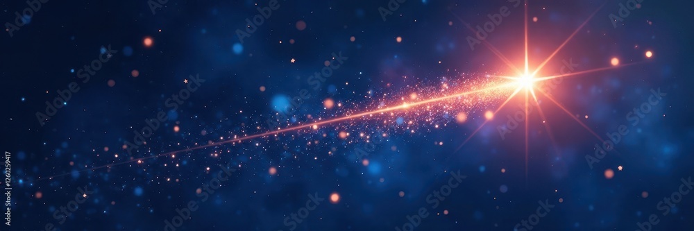 Sparkling stars and a bright shooting star on a navy background , card, card, image Sparkling stars and a bright shooting star on a navy background , card, card, image