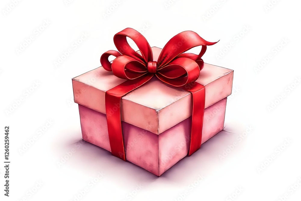 Pink Gift Box with Red Ribbon - Illustration Pink Gift Box with Red Ribbon - Illustration